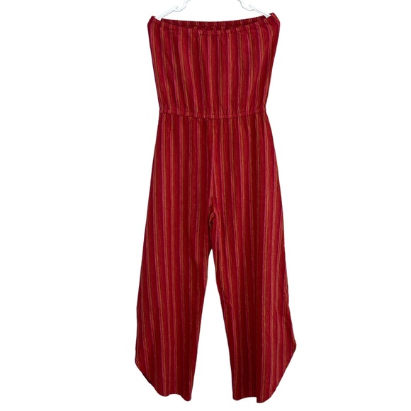 Drew Red Orange Stripe Emerson Jumpsuit Strapless Linen Blend Vacation Resort - Picture 7 of 10